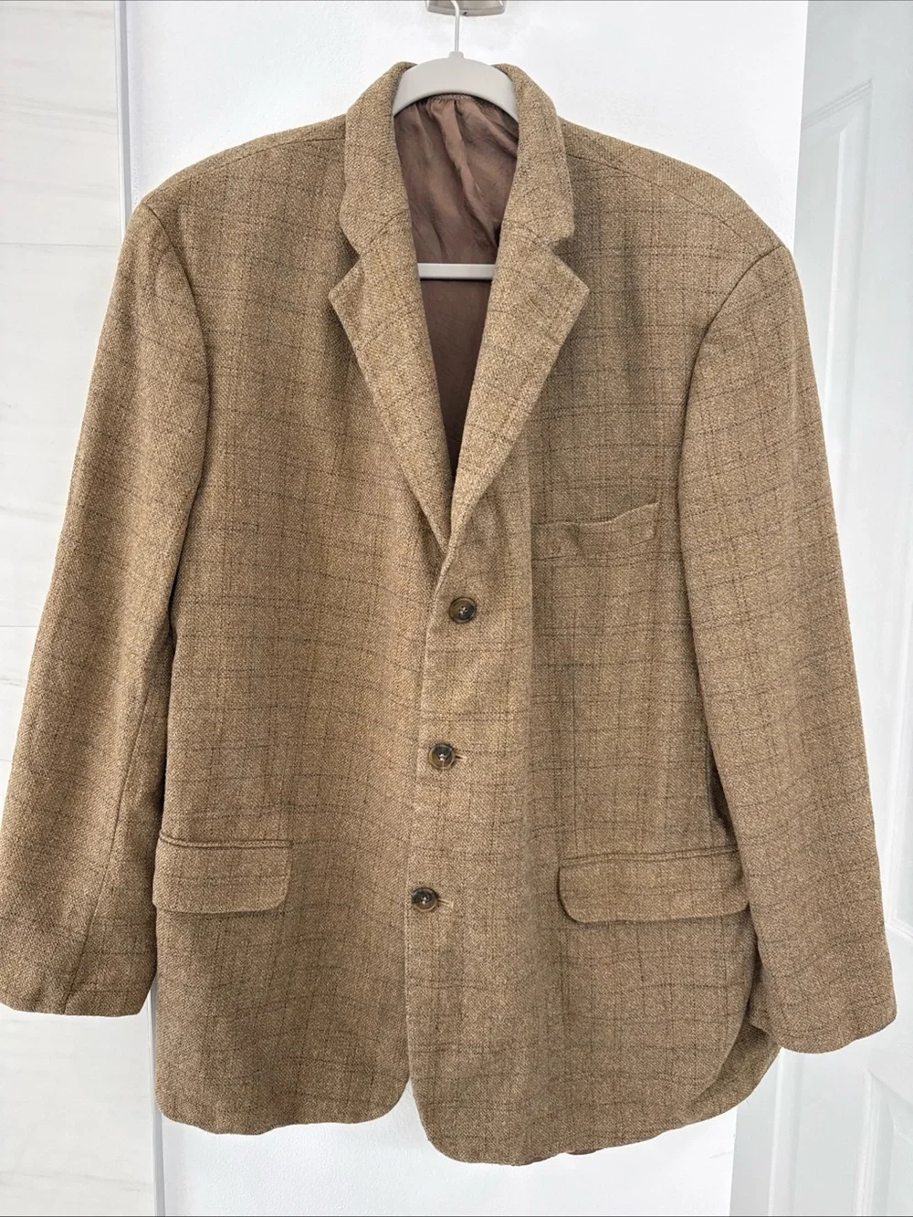 Alan Flusser Mens Classic Brown Plaid 4 Button Blazer Sport Coat Size 46R